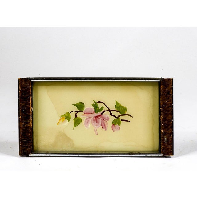 Small Metal and Wood Tray with Painted Flowers, 1950s For Sale - Image 8 of 9