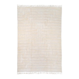 Layered Geometric Hand-Knotted Oversize Wool Rug | 13'6" X 9'1" | One of a Kind For Sale