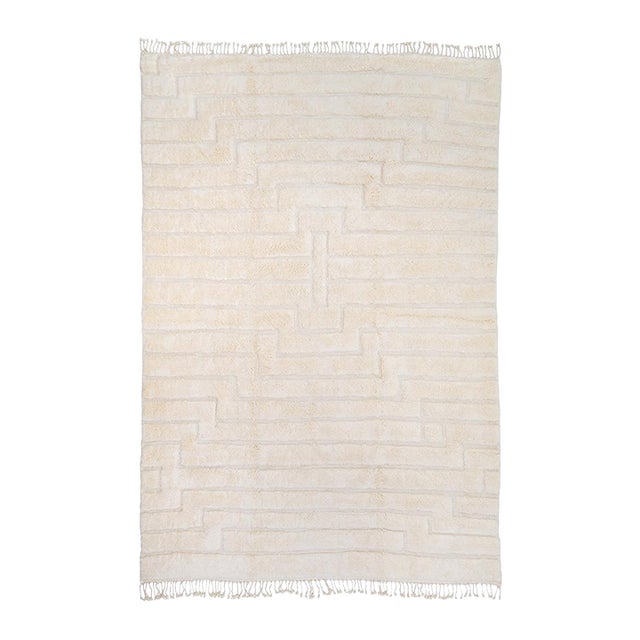 Layered Geometric Hand-Knotted Oversize Wool Rug | 13'6" X 9'1" | One of a Kind For Sale