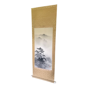 Pair of Vintage Japanese Hanging Scroll Paintings (Kakejiku) – Signed Ink Wash Mountain Landscapes