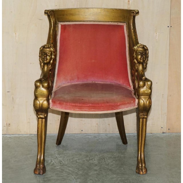 George III Hand Carved Giltwood Armchair after Thomas Hope, 1780 For Sale - Image 3 of 18