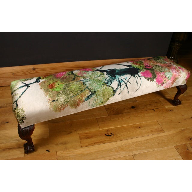 Antique Late Victorian Claw Ottoman in Timorous Beasties Pinyin Tree Velvet from Maple & Co, 1900s For Sale - Image 16 of 16