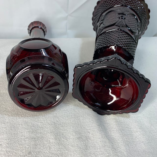 Vintage Avon 1876 Cape Cod Ruby Red Glass Flower Vase and Bud Vase - Pair For Sale In Chicago - Image 6 of 7