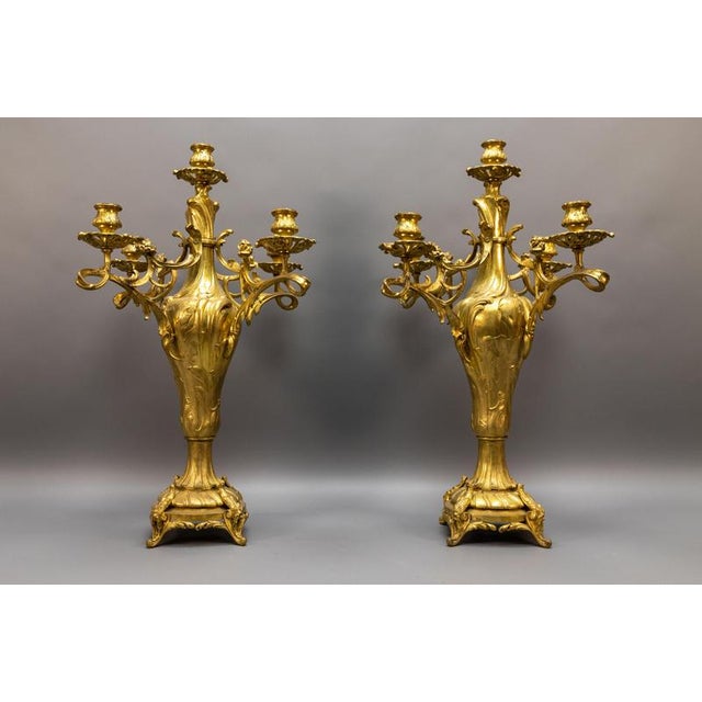 1920s Large French Louis XV Style Bronze Candelabras, 1920, Set of 2 For Sale - Image 5 of 18