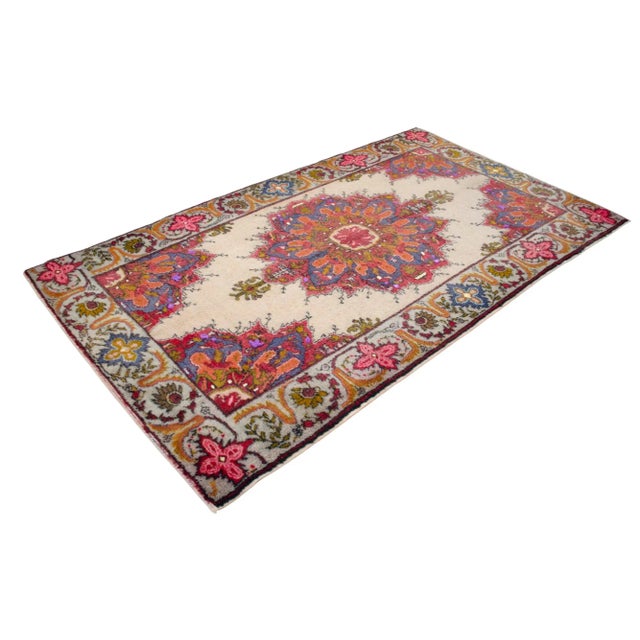 1970s 1970s Vintage Hand Knotted Colorful Turkish Rug - 4′11″ × 8′8″ For Sale - Image 5 of 12