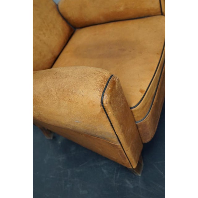Vintage French Cognac-Colored Leather Club Chair, 1940s For Sale - Image 4 of 16