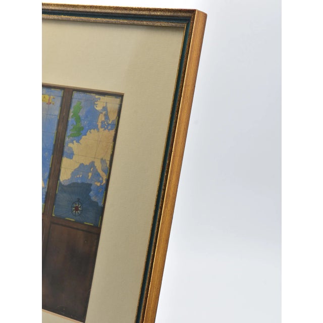 Blue Watercolour Drawing of a Three Fold Screen Nautical Map by Kenneth Stevens Macintire For Sale - Image 8 of 9