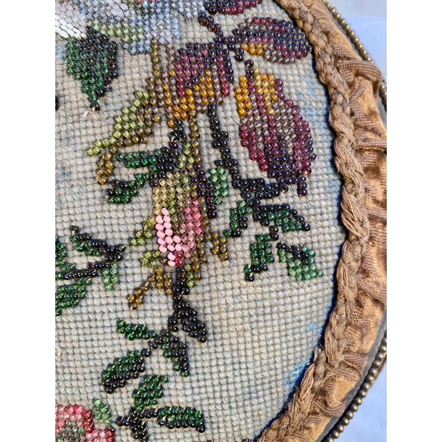 Wood Late 19th Century Antique, English, Victorian, Hand - Beaded Footstool For Sale - Image 7 of 8