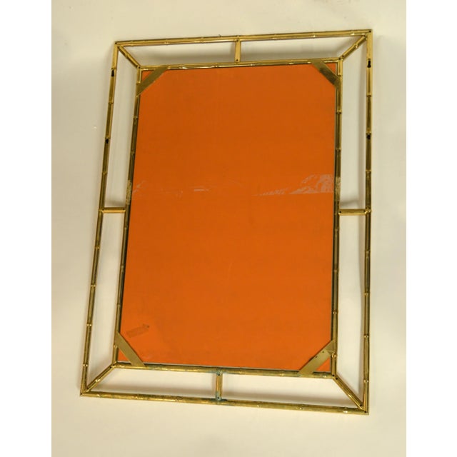 Mid Century Modern Brass Faux Bamboo Wall Mirror Italy For Sale - Image 9 of 11