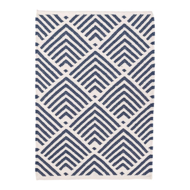 Bunny Williams for Dash & Albert Cleo Navy Indoor/Outdoor Rug, 2'6" x 8' For Sale