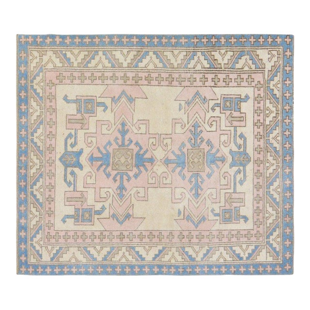 Vintage Turkish Anatolian Hand Knotted Wool Rug, 4'5''x5' For Sale