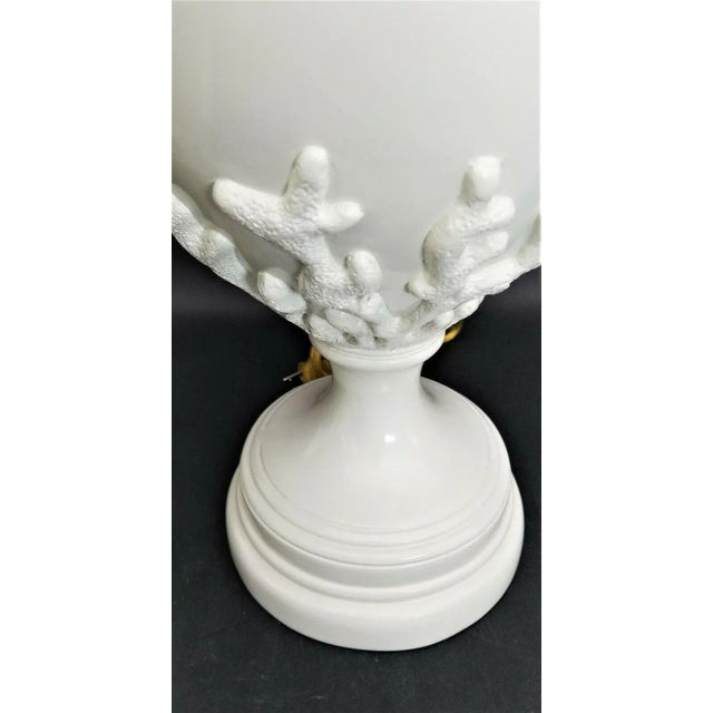 Ceramic Designer Coastal Table Lamps With Embossed Coral and Coral Finials - Set of 2 For Sale - Image 7 of 10