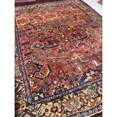 Name: JAW DROPPING Mint Condition Antique Heriz Carpet | Rare Camel Border with Coral Ground in Naive Harshang Design...