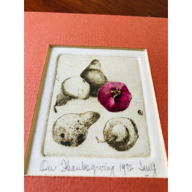 We love the scrumptious hand colored fruit in this print. Signed and dated. Please note that this piece is not framed but...