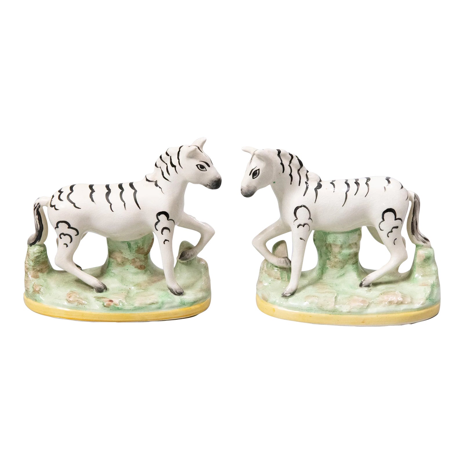 Antique English Staffordshire Zebras Figurines - a Pair
