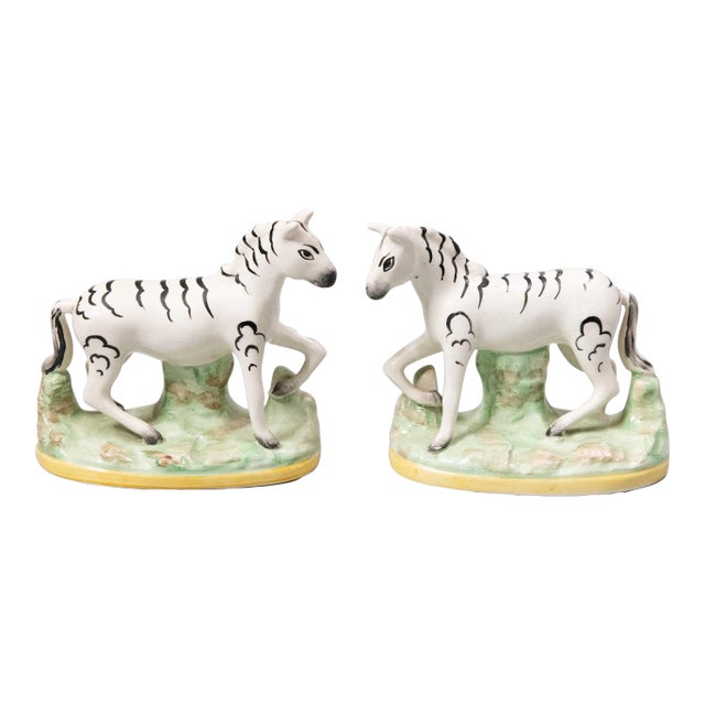 Antique English Staffordshire Zebras Figurines - a Pair For Sale