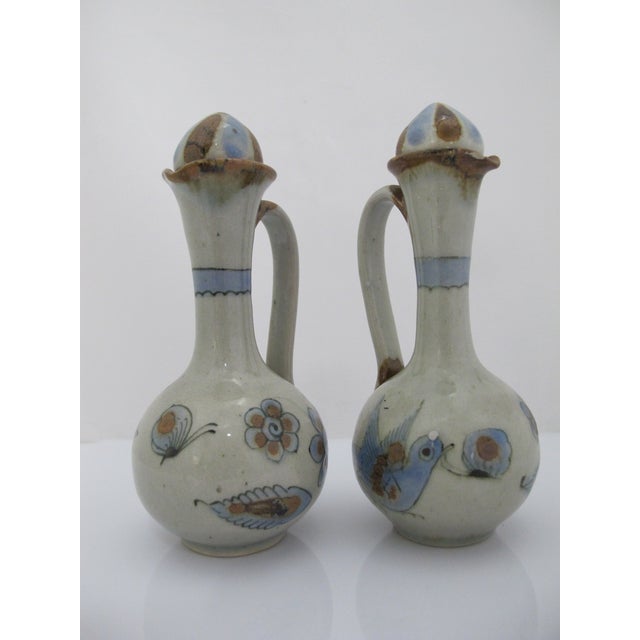 Ken Edwards El Palomar Blue Bird Mexican Tonala Folk Art Oil & Vinegar Cruets For Sale In Portland, OR - Image 6 of 13