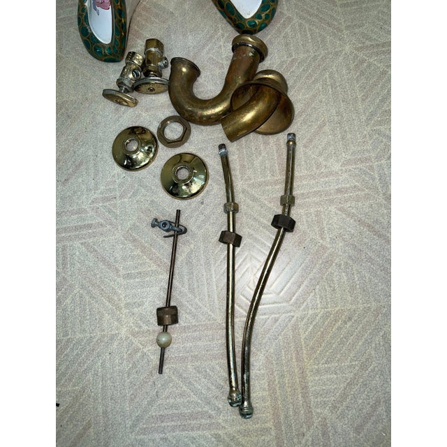 Rare Sherle Wagner Chinoiserie Hand-Painted Porcelain Pedestal Sink & Gilt Hardware Set For Sale - Image 10 of 18