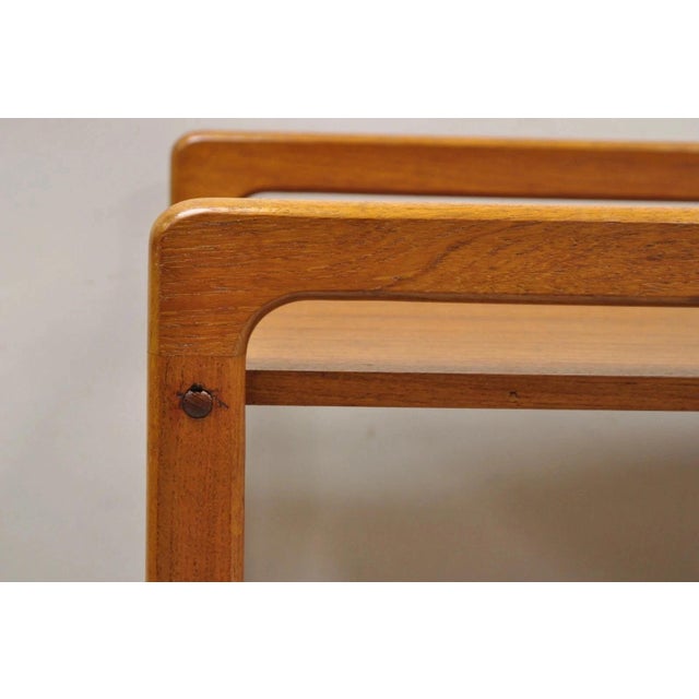 Vintage Mid Century Danish Modern Teak Wood 2 Tier Rolling Bar Cart Side Table For Sale - Image 9 of 12