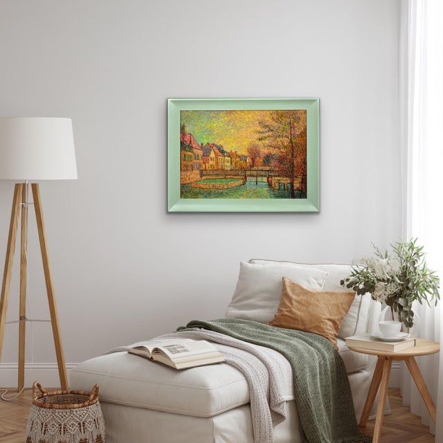 Jean Vollet, The River Eure, The Quarter of Chartres, Oil Painting, 1970s For Sale - Image 18 of 18