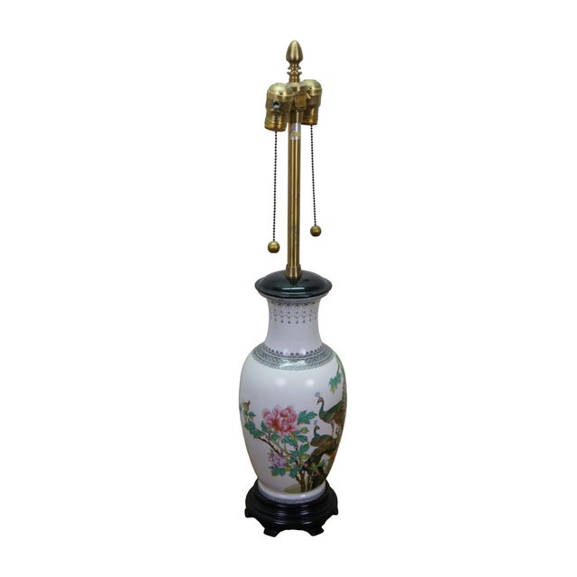 Mid century Marbro Lamp Company chinoiserie double pull chain / two light table lamp crafted from a Chinese Famille Rose...