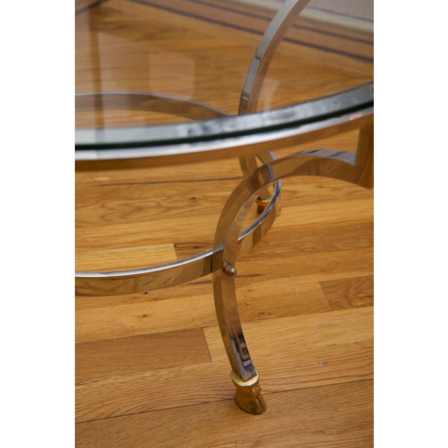Mid-Century Modern 1970s Hollywood Regency Coffee Table With Brass Hoof Feet & Glass Top For Sale - Image 3 of 3