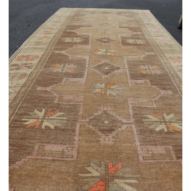 Vintage Turkish Kars Gallery Rug With Soft Taupe and Mocha Geometric Design For Sale - Image 11 of 14
