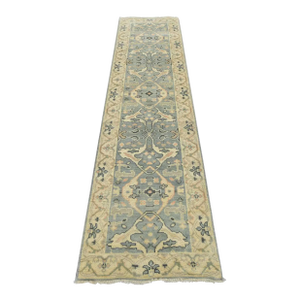 Oushak Runner 2'7'' X 9'11'' Blue Wool Tribal Hand-Knotted Oriental Rug