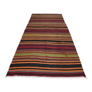 1960s Rustic Style Stripe Design Handmade Oushak Kilim Rug For Sale