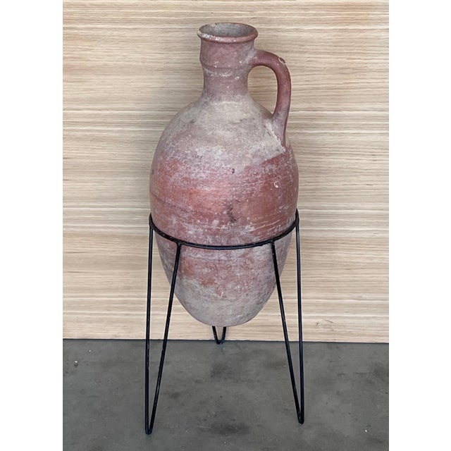 1890 Terracotta Amphora Vase or Jar with handle with metal support For Sale - Image 9 of 18