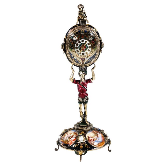 Viennese Silver Enamel Table Clock, 1880 For Sale - Image 11 of 11
