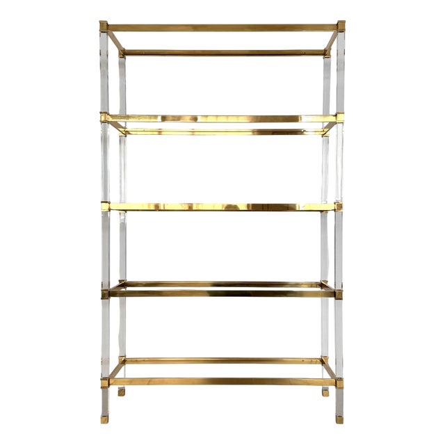 Large Shelf in Brass, Polycarbonate and Glass, 1990s For Sale