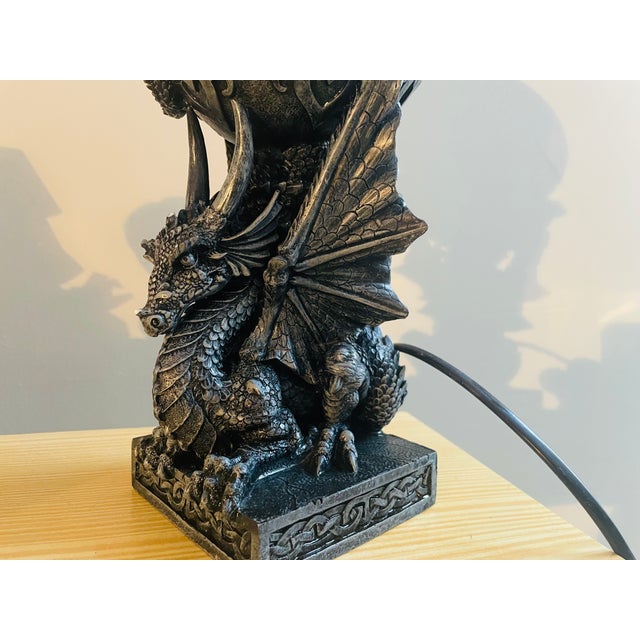 Black Resin Dragon Table Lamps with Candleholder, 1980s, Set of 2 For Sale - Image 12 of 17