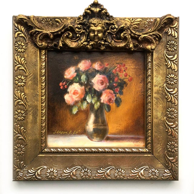 Framed Original Pink Roses Floral Painting Wall Decor by Valeriya Serova For Sale - Image 12 of 12