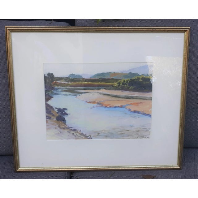 Paper 1990s California Marshland Landscape Pastel Drawing, Framed For Sale - Image 7 of 7