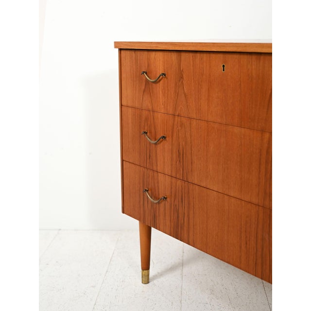 Wood Scandinavian Teak Chest of Drawers with Brass Inserts, 1950s For Sale - Image 7 of 10