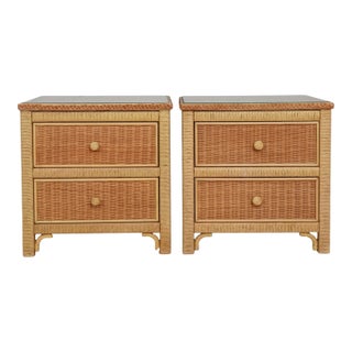 Henry Link Wicker Nightstands, a Pair For Sale