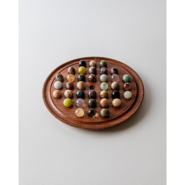 Stone Vintage Solitaire Wooden Game Board with Stone Marbles, 1960s For Sale - Image 7 of 11