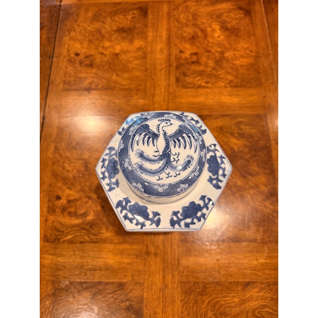 Ceramic 1970s Blue and White Octagonal Lidded Jar For Sale - Image 7 of 7