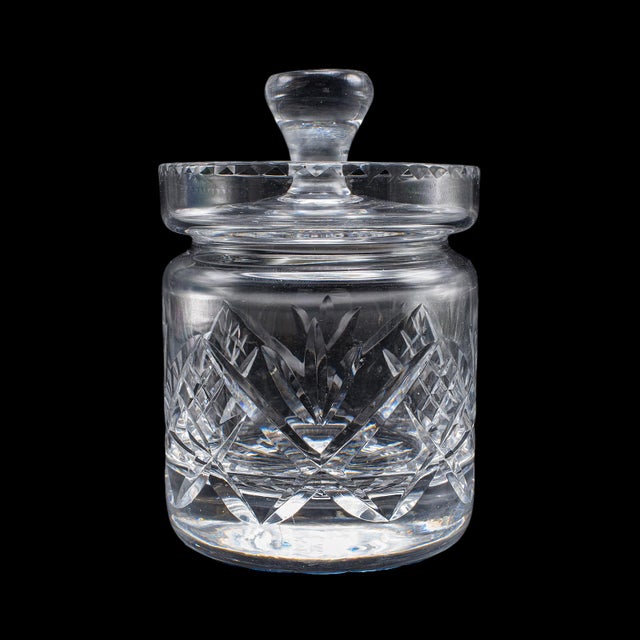 1950s Vintage Jam Jar & Spoon, English Cut Glass Preserve Pot, Condiments, Mid Century For Sale - Image 5 of 12
