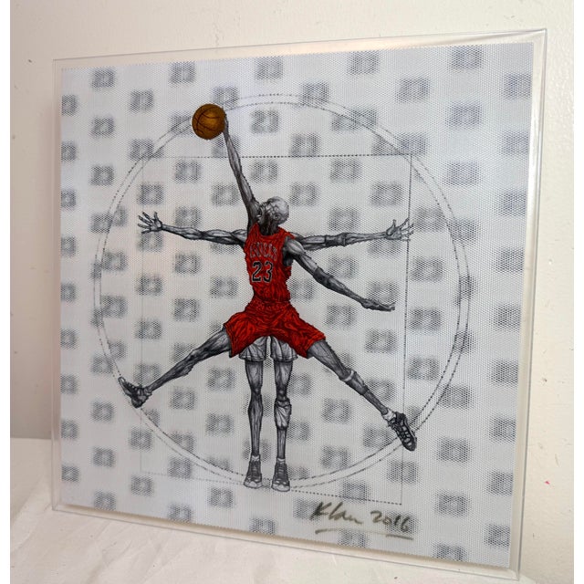 Red 2016 Original "Michael Jordan Vitruvian Athlete" by Artist Keng Lau Mixed Media For Sale - Image 8 of 13