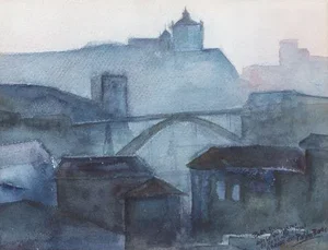 Paulo Villas-Boas, Arrábida Bridge, Watercolor on Paper
