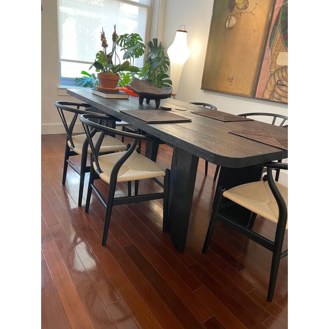 2020s Custom Made Mid-Century Modern Solid Oak Ebonized Dining Table For Sale - Image 5 of 5