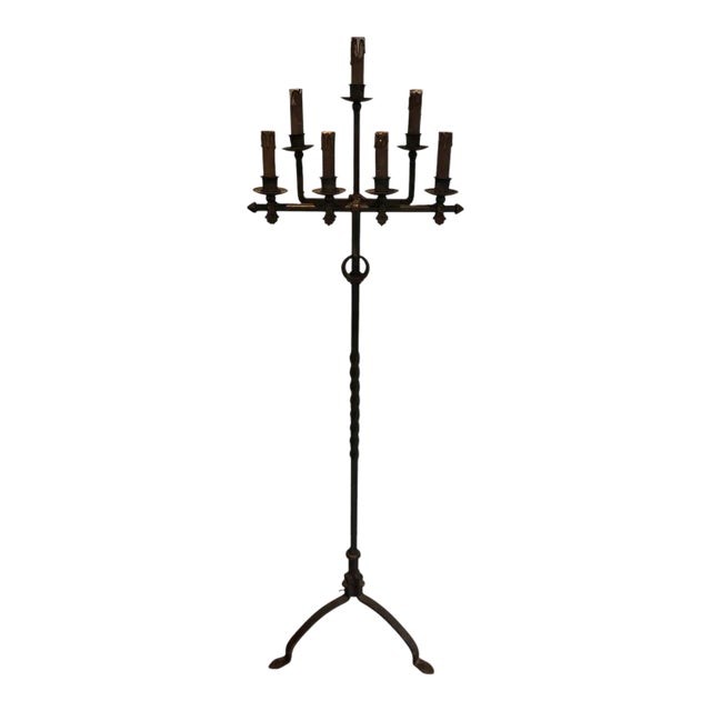 1940s French Work Wrought and Gilt Iron Floor Lamp For Sale