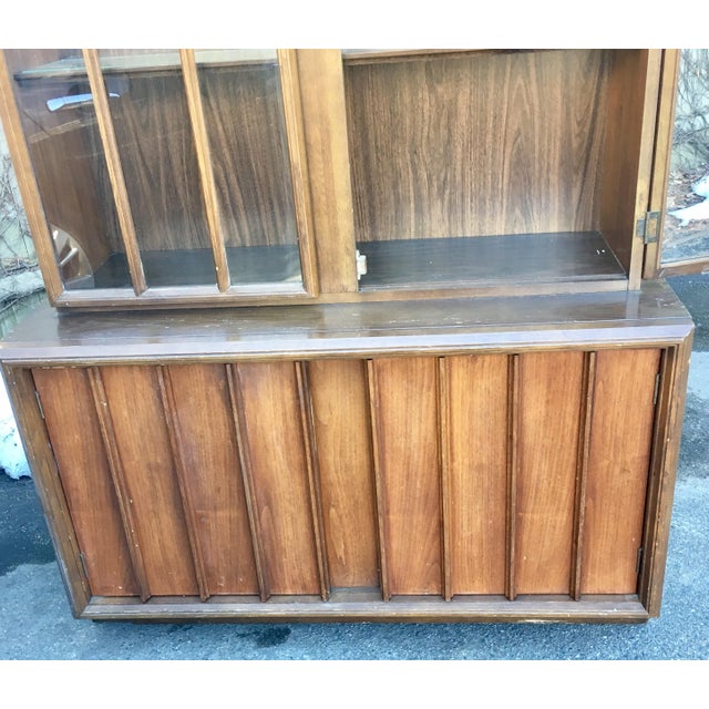 Keller MidCentury Walnut & Glass Colonnade Hutch Chairish