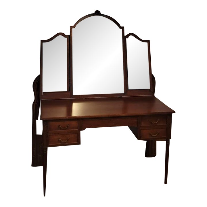 1940s Large Cherry Wood Vanity and TriMirror Set of 2 Chairish