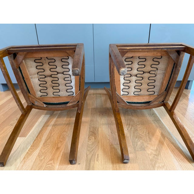 Pair of Vintage Mid Century Wood and Leather Chairs For Sale - Image 10 of 12