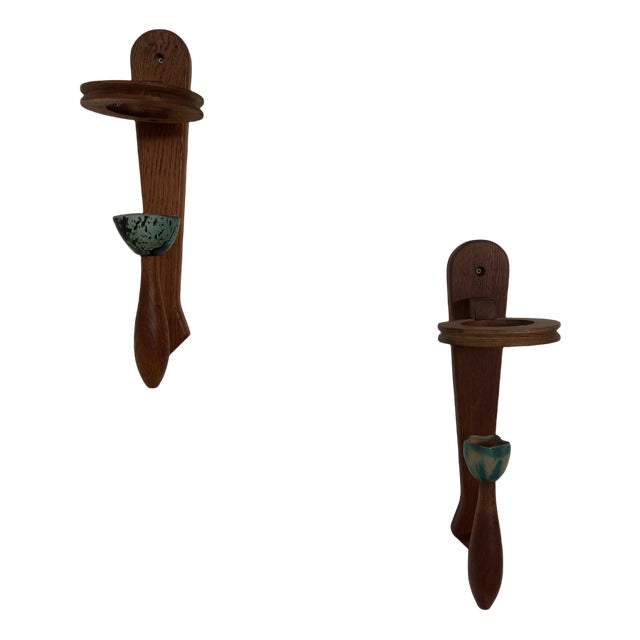 Mid-Century Oak Wall Lights, Set of 2 For Sale