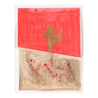 Folded Red and Gold Abstract Expressionist Composition in Acrylic on Paper by Ricardo De Silva For Sale