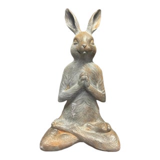 Vintage Cast Iron Meditating Yoga Hare Statue For Sale